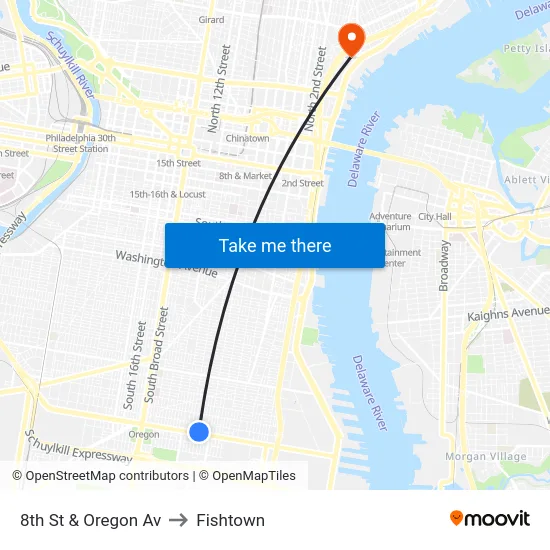 8th St & Oregon Av to Fishtown map