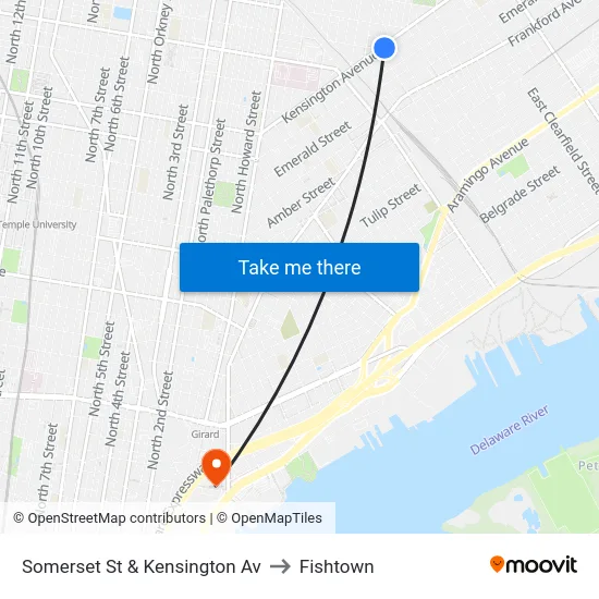 Somerset St & Kensington Av to Fishtown map