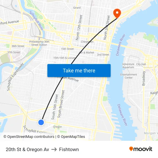 20th St & Oregon Av to Fishtown map