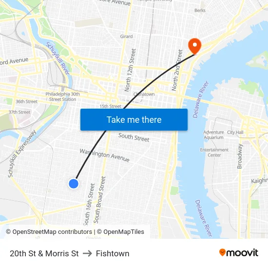 20th St & Morris St to Fishtown map