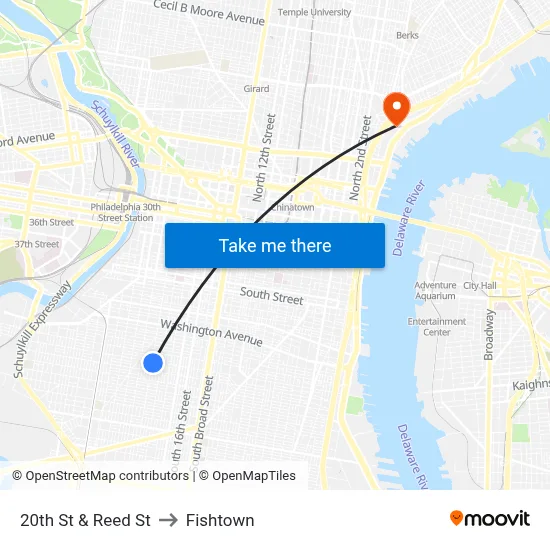 20th St & Reed St to Fishtown map