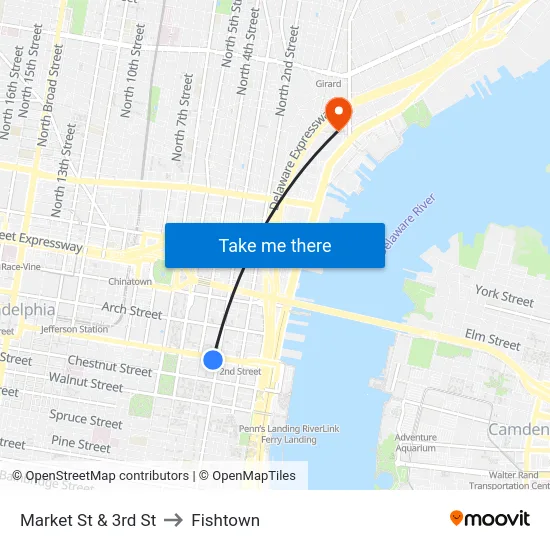 Market St & 3rd St to Fishtown map