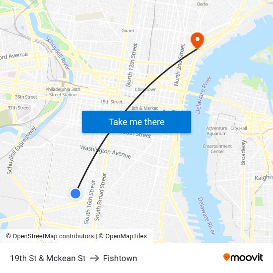 19th St & Mckean St to Fishtown map
