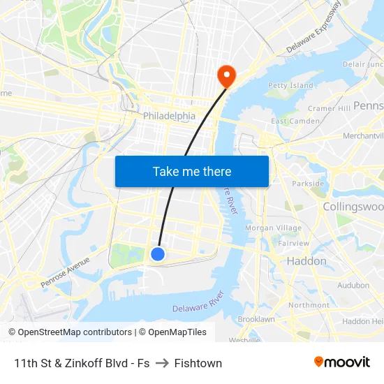 11th St & Zinkoff Blvd - Fs to Fishtown map