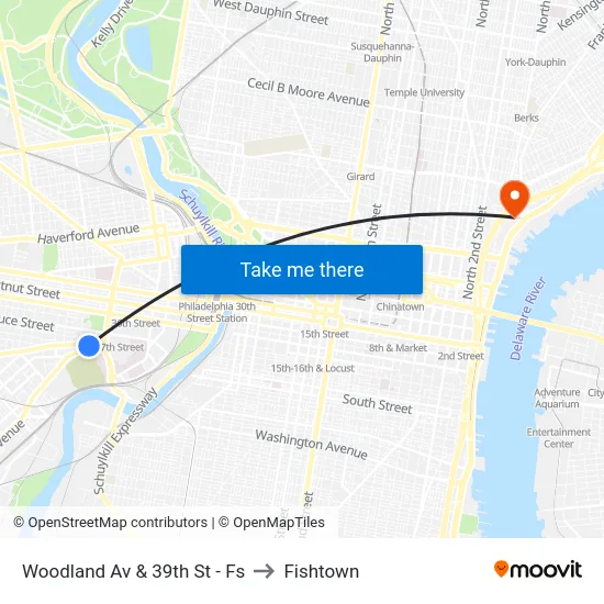 Woodland Av & 39th St - Fs to Fishtown map