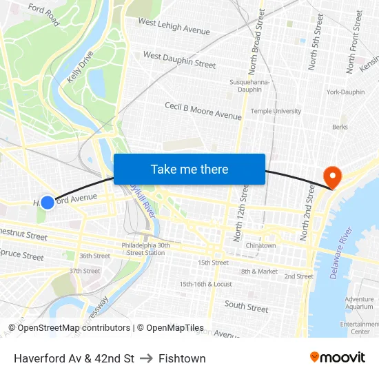 Haverford Av & 42nd St to Fishtown map