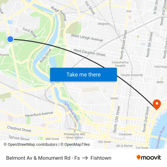 Belmont Av & Monument Rd - Fs to Fishtown map