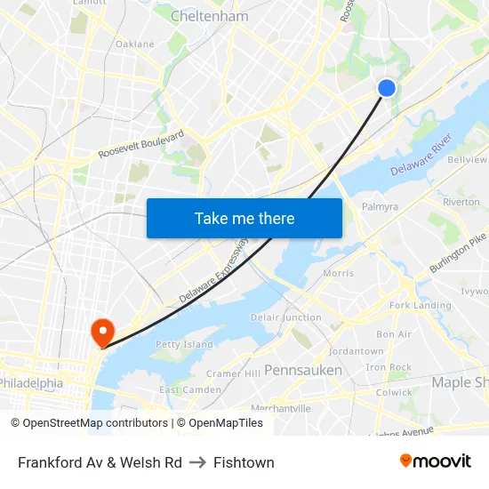 Frankford Av & Welsh Rd to Fishtown map