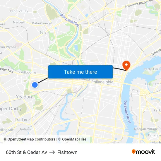 60th St & Cedar Av to Fishtown map