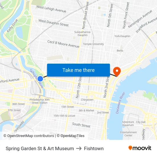 Spring Garden St & Art Museum to Fishtown map