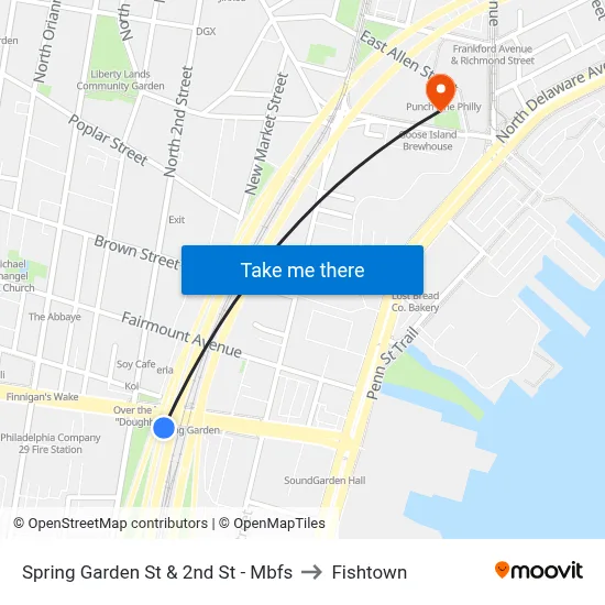 Spring Garden St & 2nd St - Mbfs to Fishtown map
