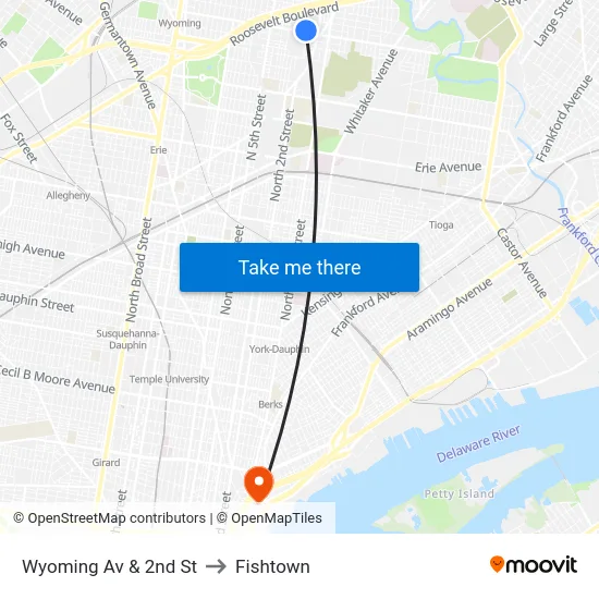 Wyoming Av & 2nd St to Fishtown map