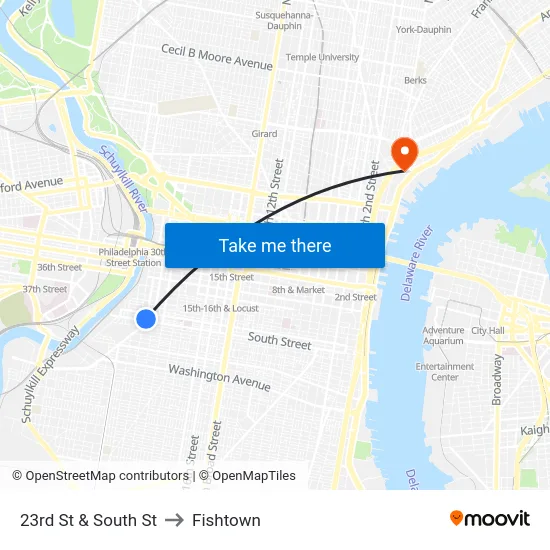 23rd St & South St to Fishtown map