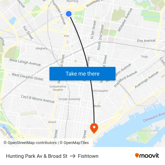 Hunting Park Av & Broad St to Fishtown map