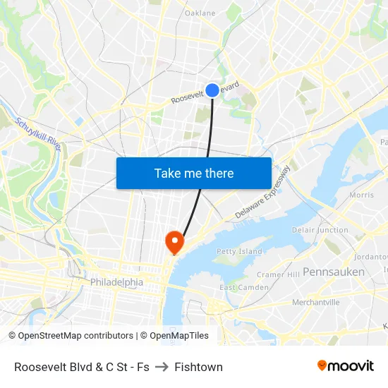 Roosevelt Blvd & C St - Fs to Fishtown map