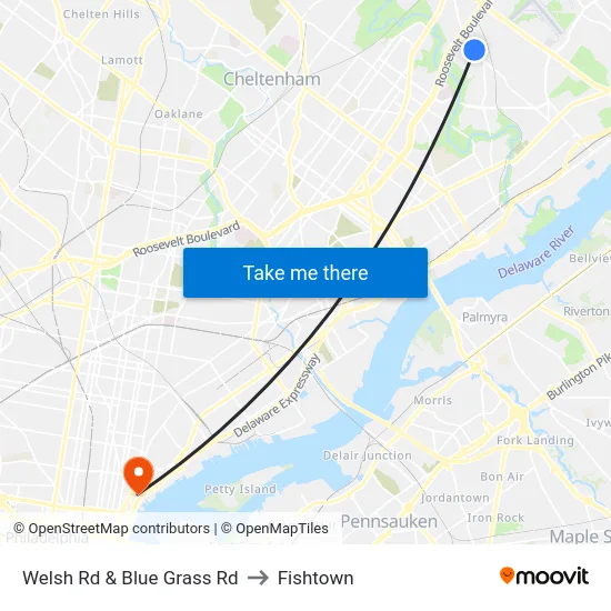 Welsh Rd & Blue Grass Rd to Fishtown map
