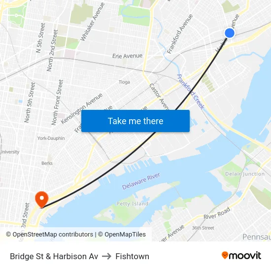 Bridge St & Harbison Av to Fishtown map