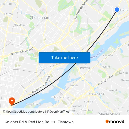 Knights Rd & Red Lion Rd to Fishtown map