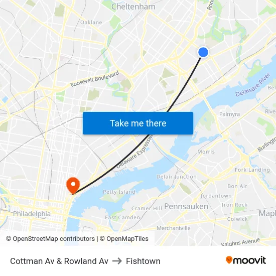 Cottman Av & Rowland Av to Fishtown map