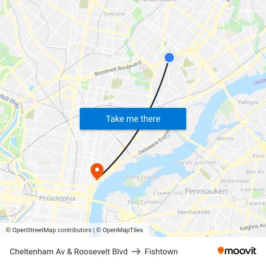Cheltenham Av & Roosevelt Blvd to Fishtown map