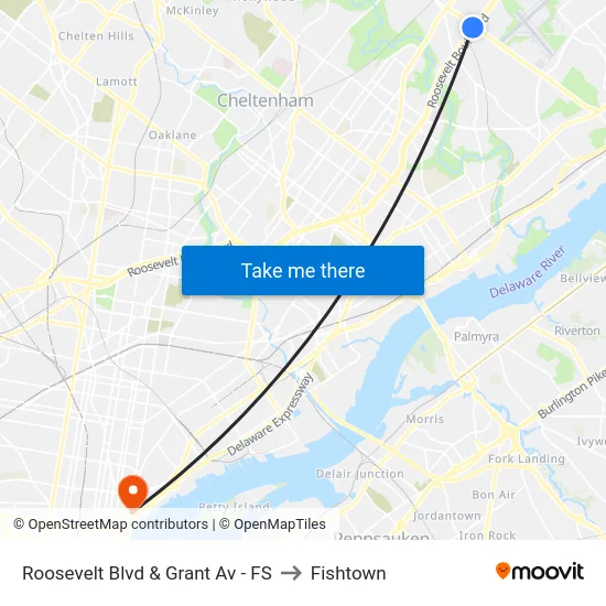 Roosevelt Blvd & Grant Av - FS to Fishtown map