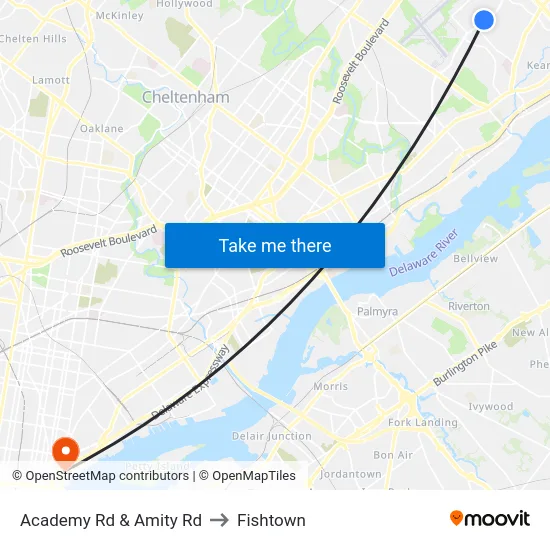 Academy Rd & Amity Rd to Fishtown map