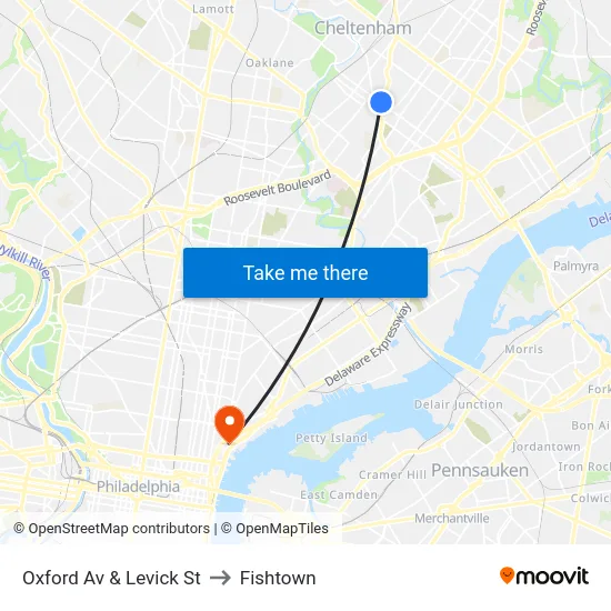Oxford Av & Levick St to Fishtown map