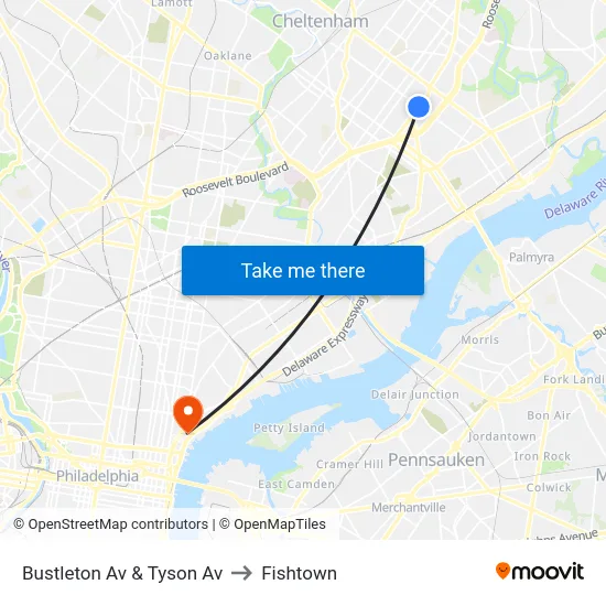 Bustleton Av & Tyson Av to Fishtown map