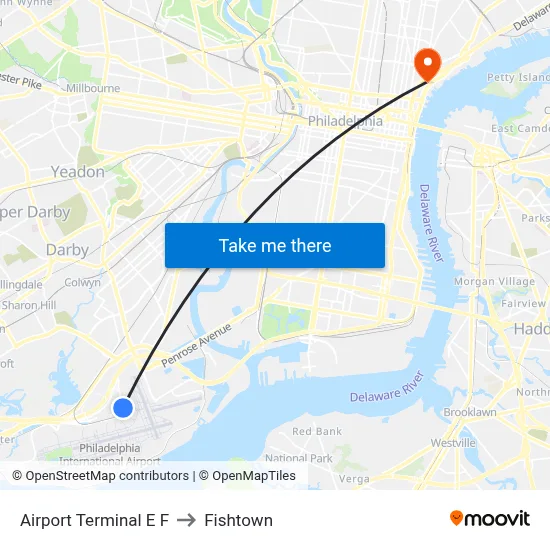 Airport Terminal E F to Fishtown map