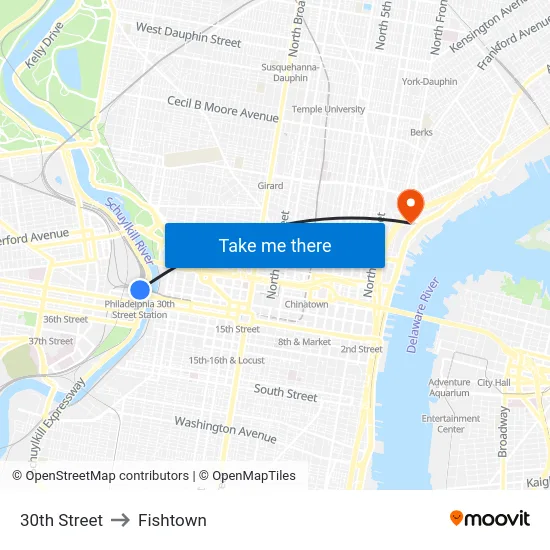 30th Street to Fishtown map