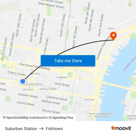 Suburban Station to Fishtown map