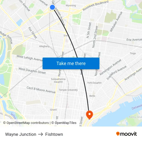Wayne Junction to Fishtown map