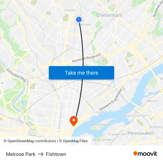 Melrose Park to Fishtown map