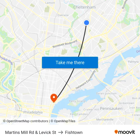 Martins Mill Rd & Levick St to Fishtown map
