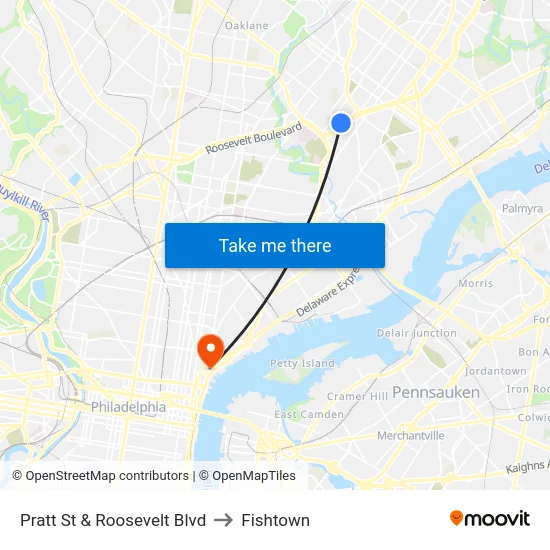 Pratt St & Roosevelt Blvd to Fishtown map