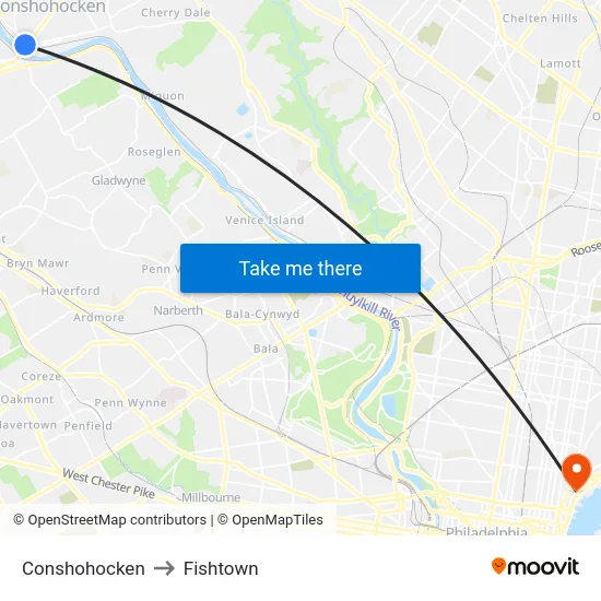 Conshohocken to Fishtown map