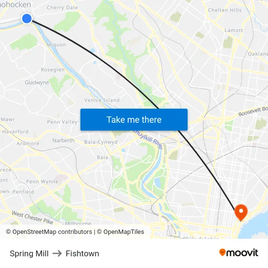 Spring Mill to Fishtown map