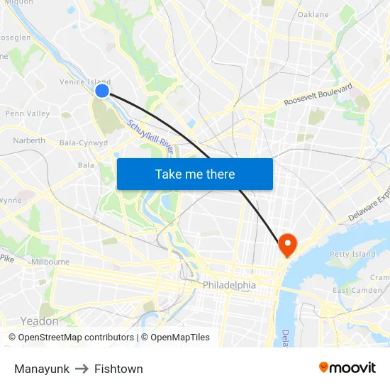 Manayunk to Fishtown map