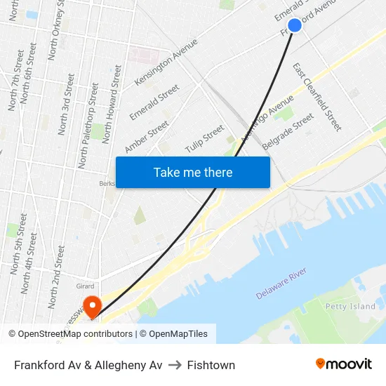 Frankford Av & Allegheny Av to Fishtown map