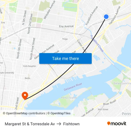 Margaret St & Torresdale Av to Fishtown map