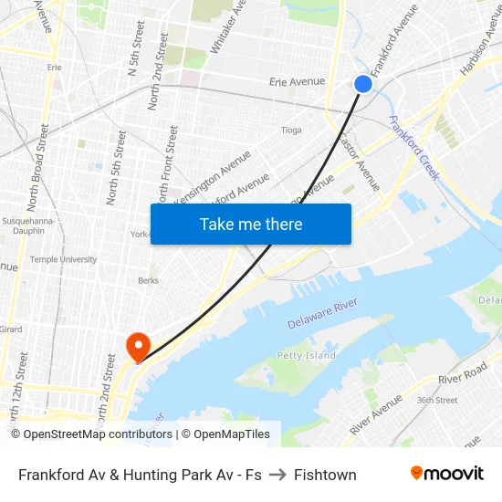 Frankford Av & Hunting Park Av - Fs to Fishtown map