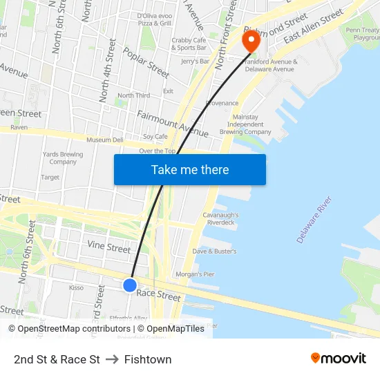 2nd St & Race St to Fishtown map