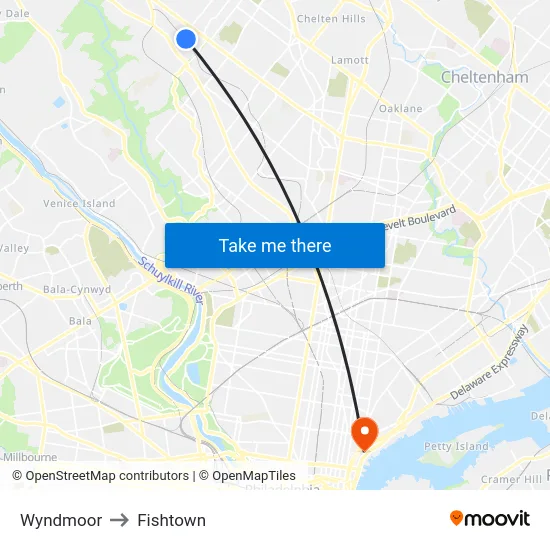 Wyndmoor to Fishtown map