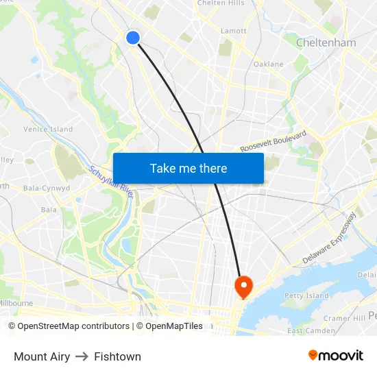 Mount Airy to Fishtown map