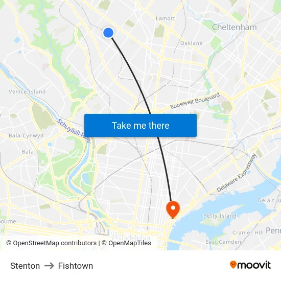 Stenton to Fishtown map