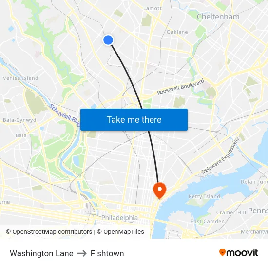 Washington Lane to Fishtown map