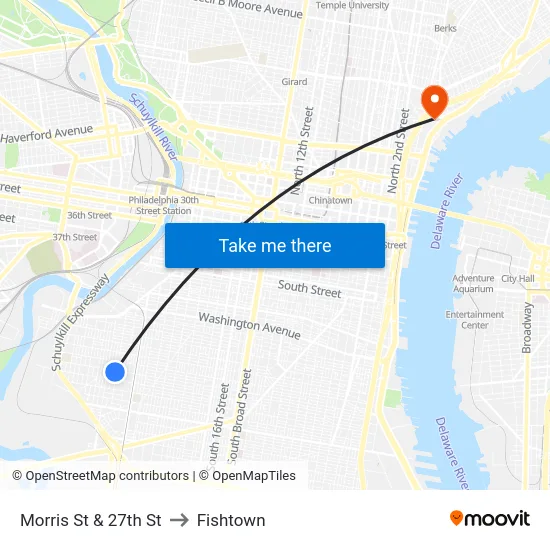 Morris St & 27th St to Fishtown map