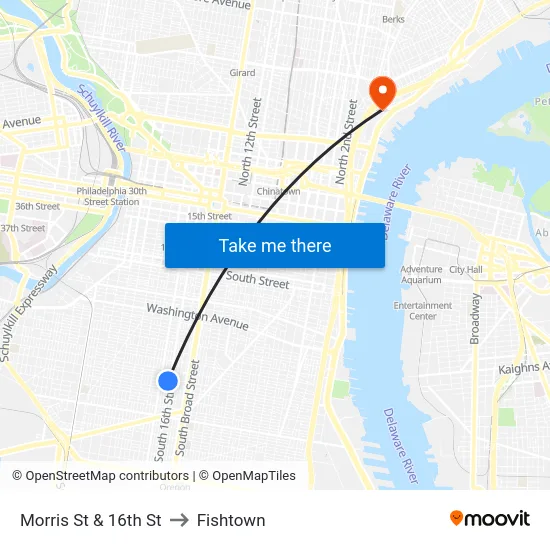 Morris St & 16th St to Fishtown map