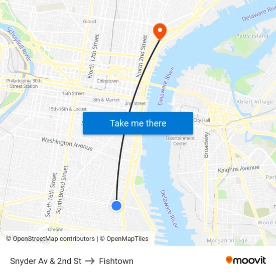 Snyder Av & 2nd St to Fishtown map