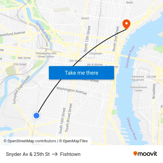 Snyder Av & 25th St to Fishtown map